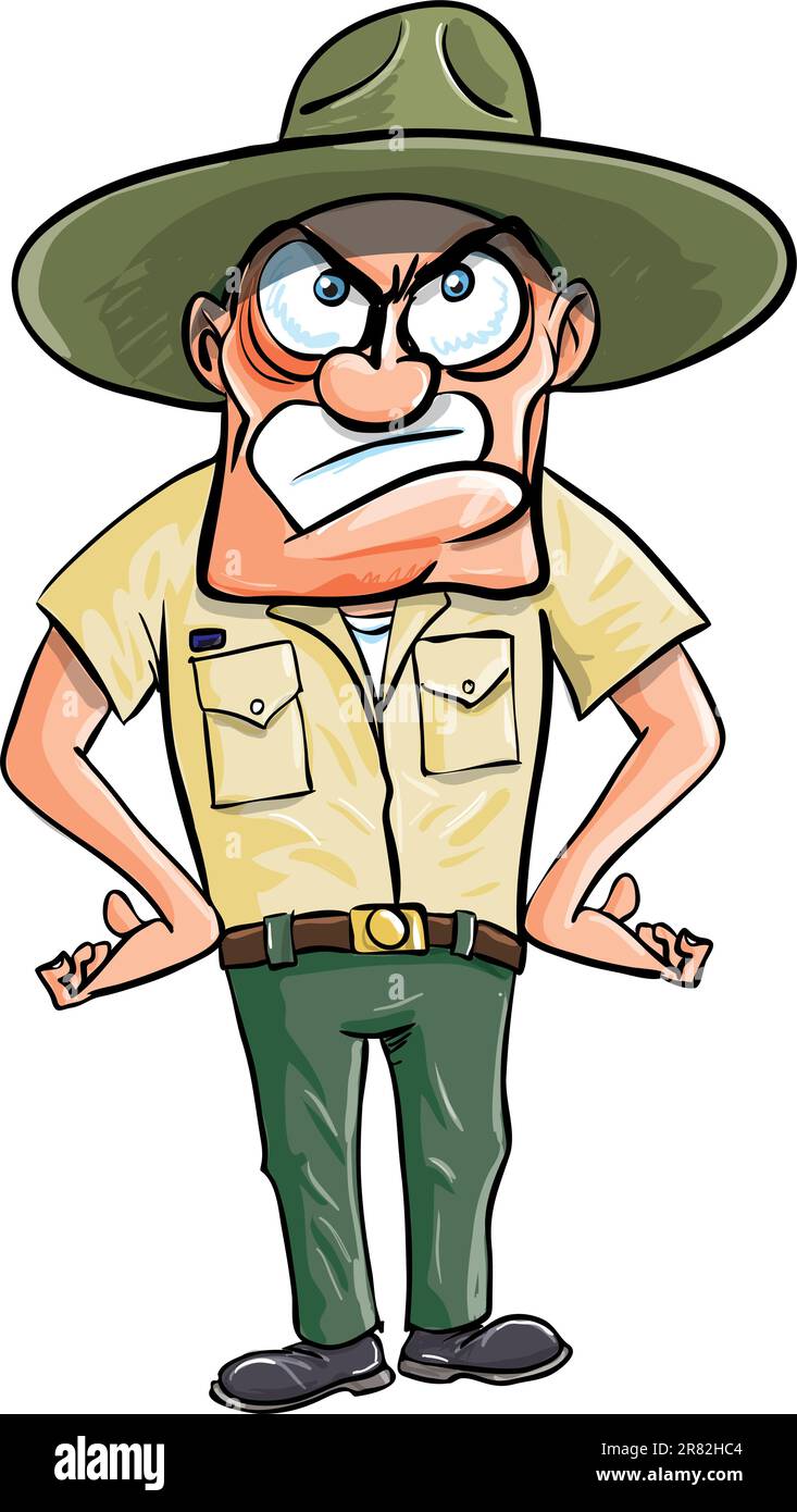Angry cartoon drill sargent. Isolated on white Stock Vector