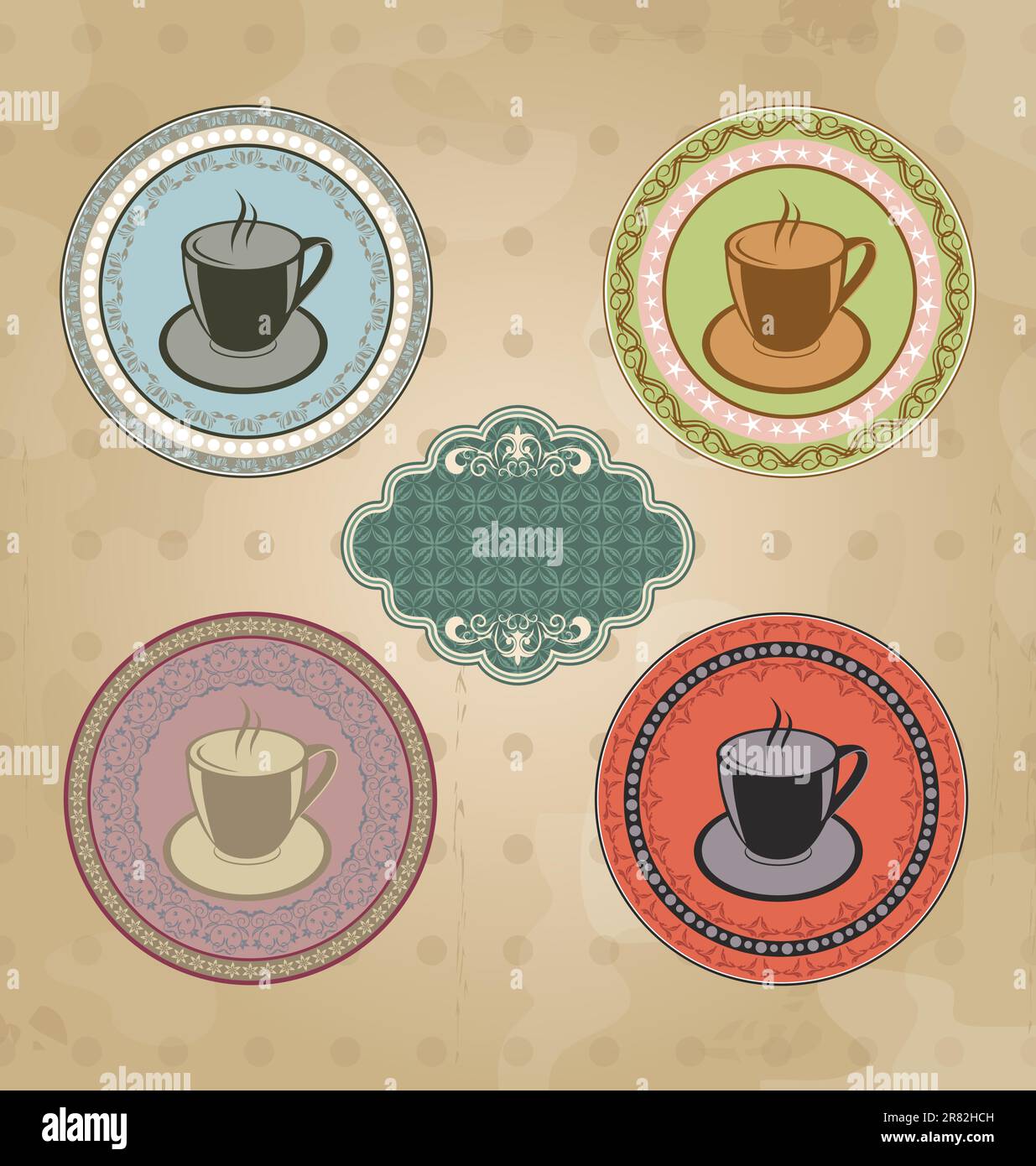 Illustration set of vintage retro coffee labels with ornament elements ...