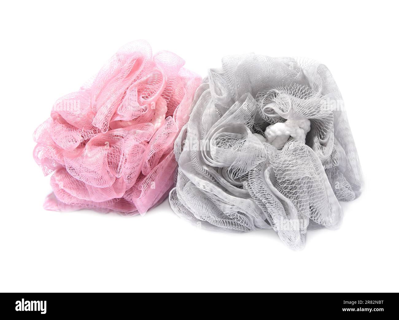 New shower puffs on white background. Personal hygiene Stock Photo Alamy