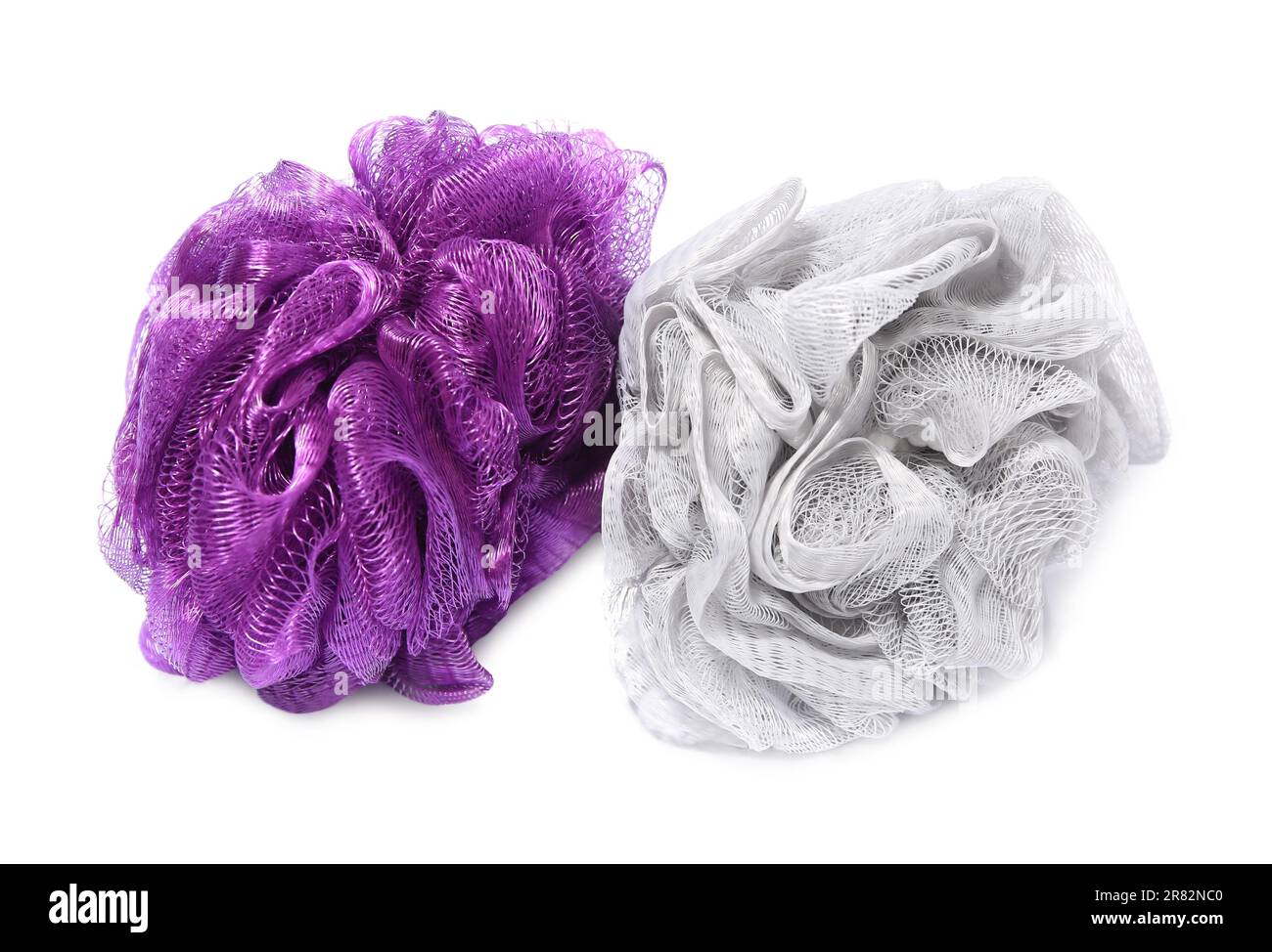 New shower puffs on white background. Personal hygiene Stock Photo Alamy