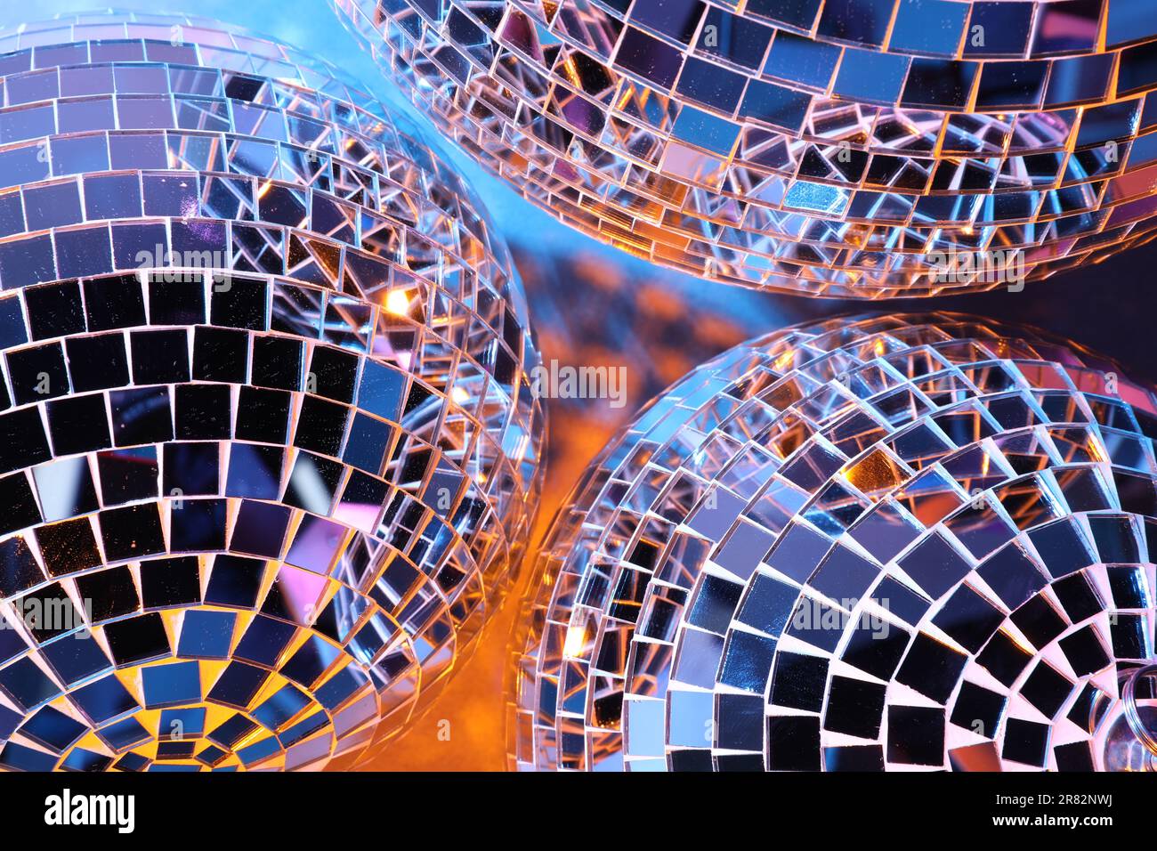 Shiny disco balls with small mirror mosaic. Closeup on spherical  discotheque glitterballs Stock Photo - Alamy