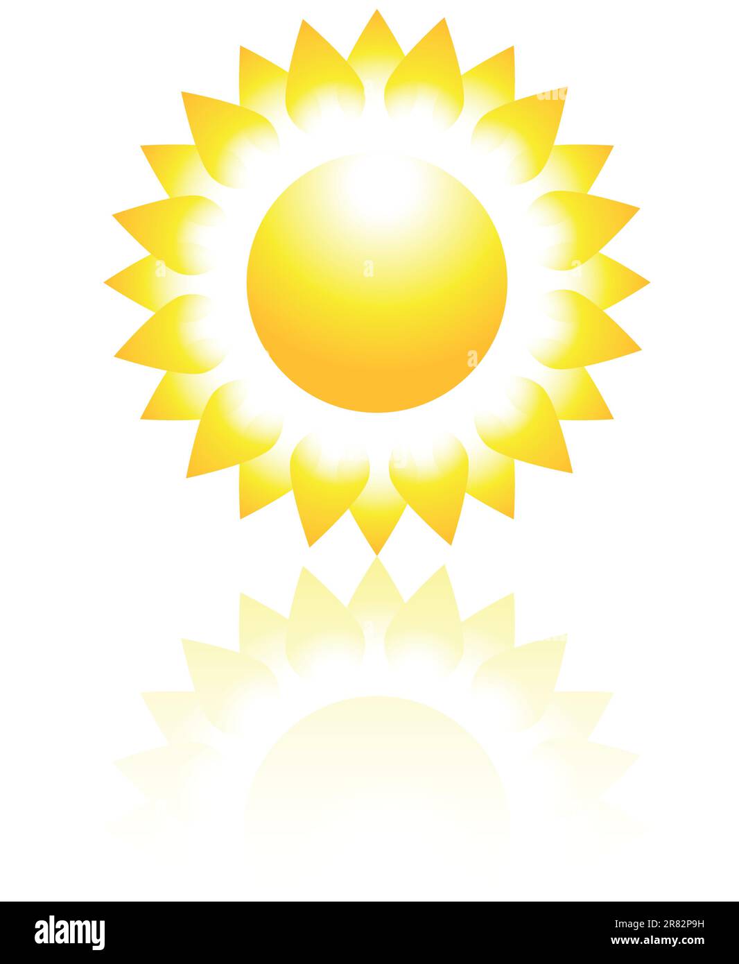 Yellow burning sun with reflection. Vector illustration Stock Vector