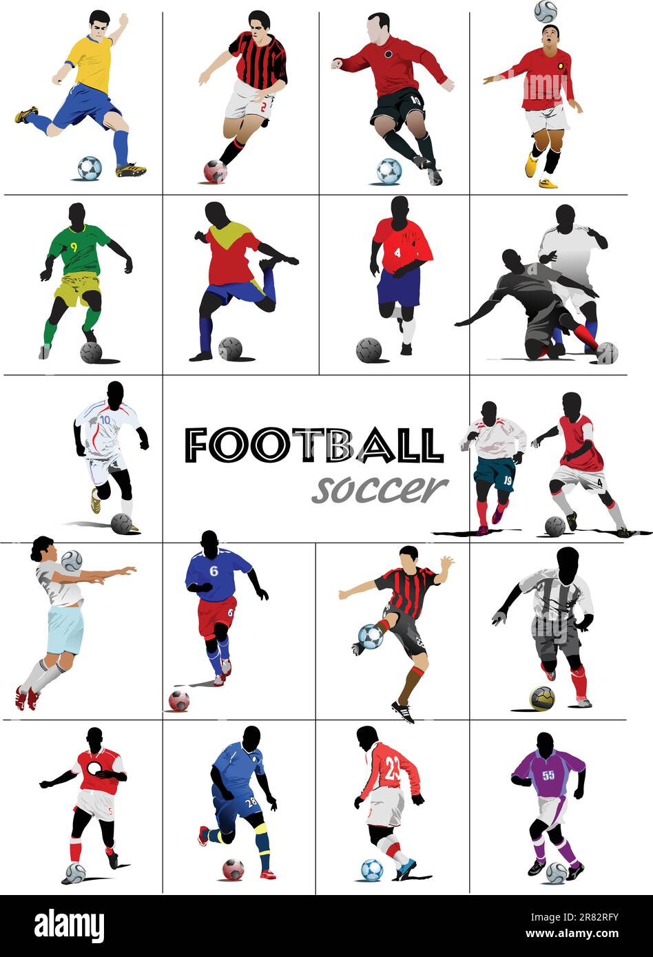The big set of soccer (football) players. Colored vector illustration for designers Stock Vector