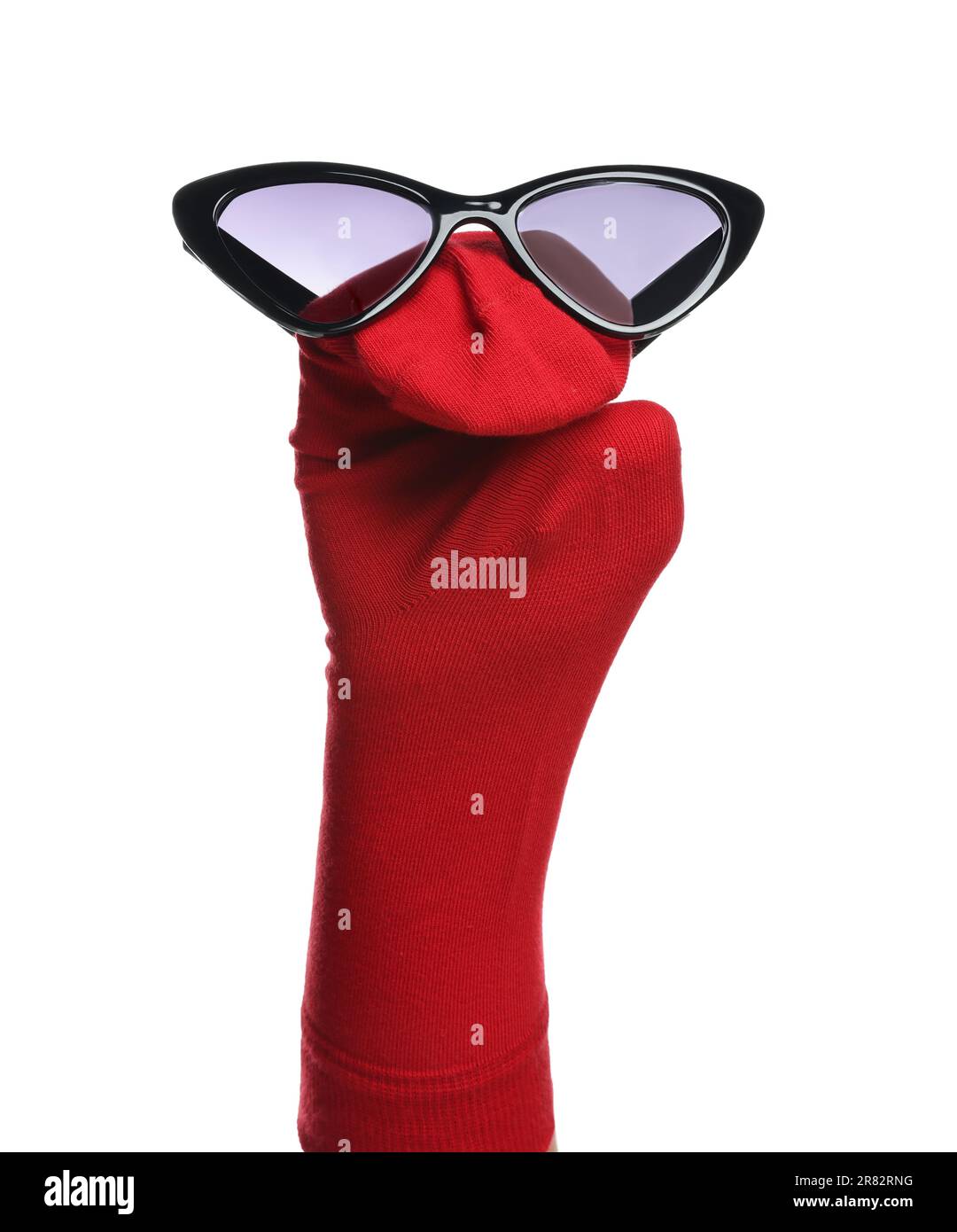 Funny sock puppet with sunglasses isolated on white Stock Photo Alamy