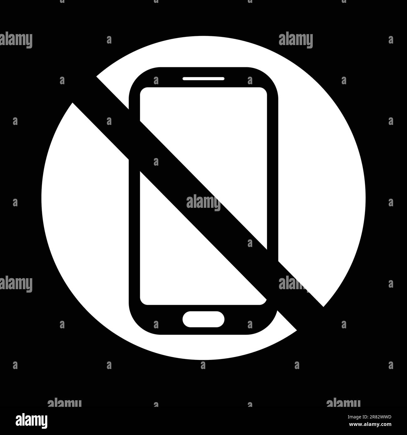 No phones allowed in black and white flat single illustration to stop