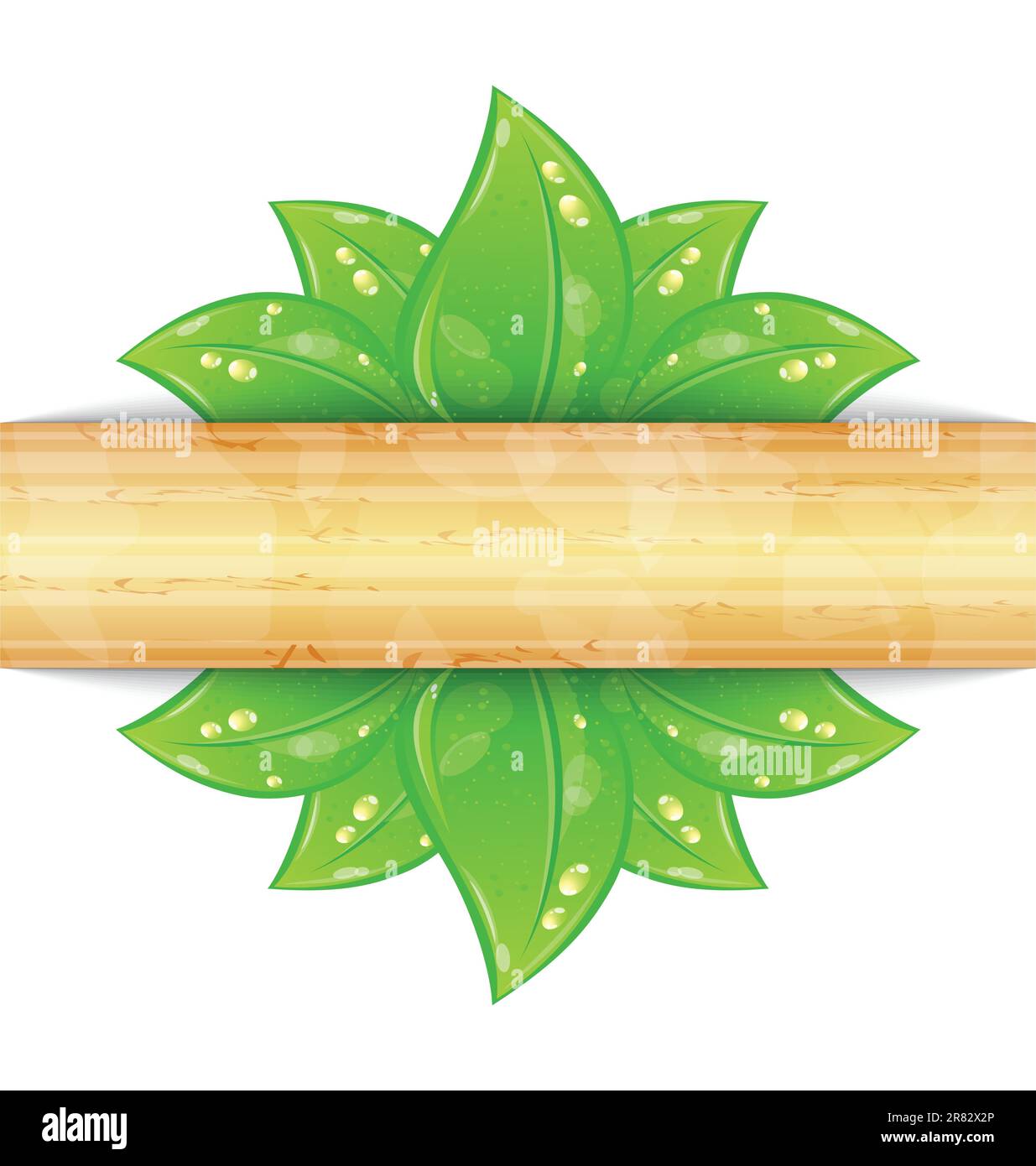 Illustration eco friendly background with green leaves, wooden texture - vector Stock Vector