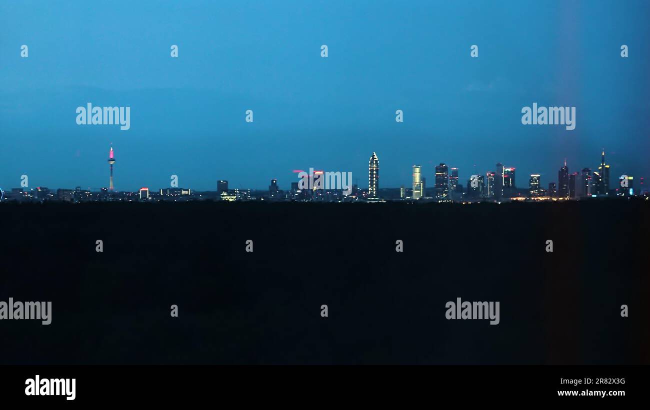 Twilight view of Frankfurt Germany city skyline from the Airport. Stock Photo