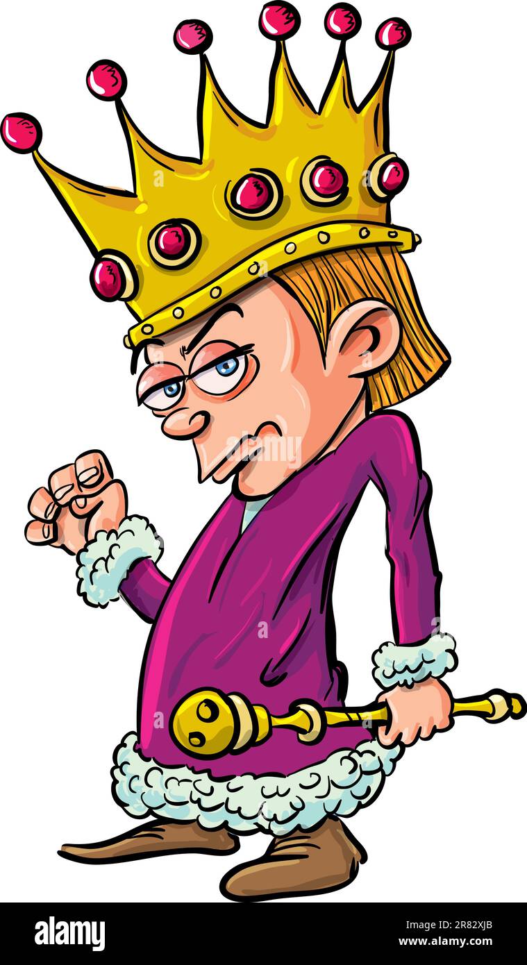 Cartoon of evil looking child king holding a scepter.Isolated Stock Vector