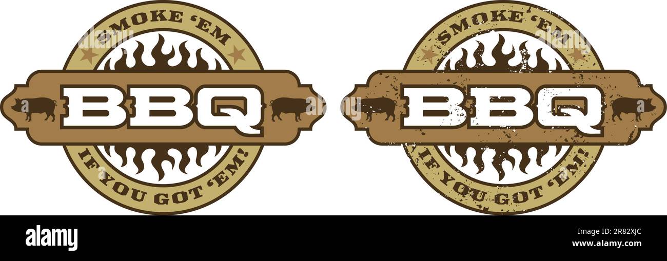 Barbecue symbol/icon with flames and the phrase “Smoke ‘em if you got ...