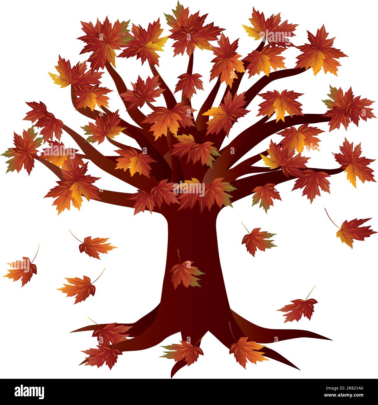 Autumn Maple Tree  in Fall Season Illustration Isolated on White Background Stock Vector