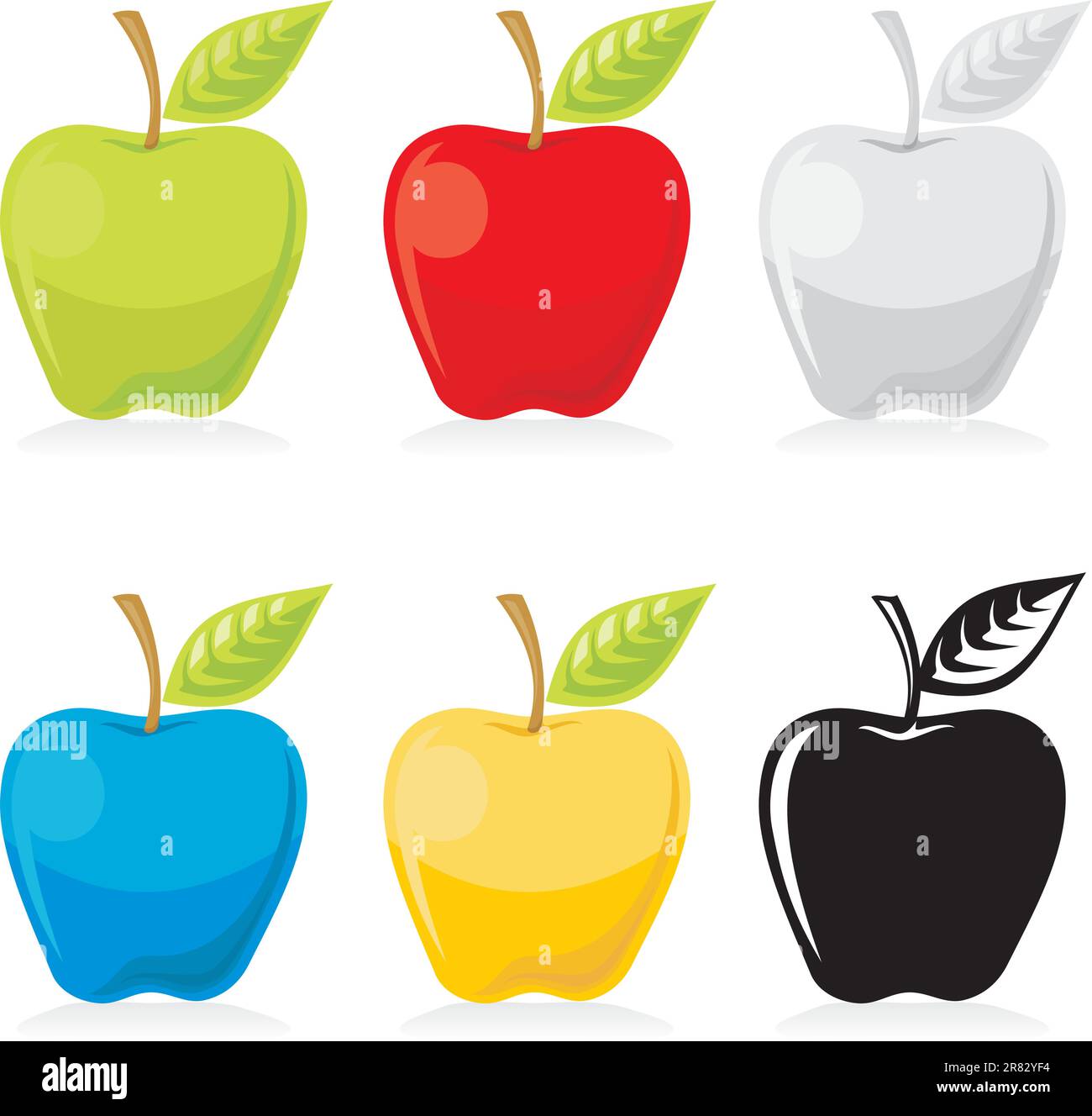 Apple with leaf icon in colored versions isolated on white background ...