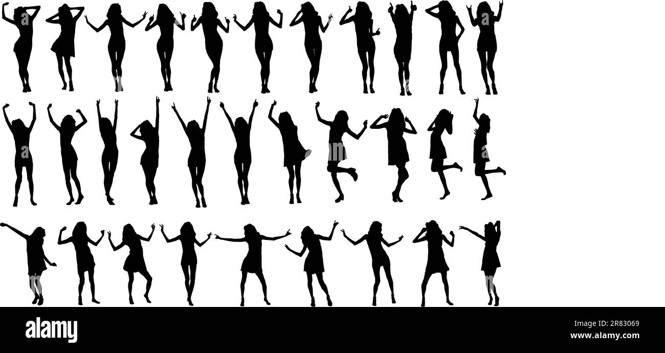 Vector collection silhouettes of dancing girls in different positions