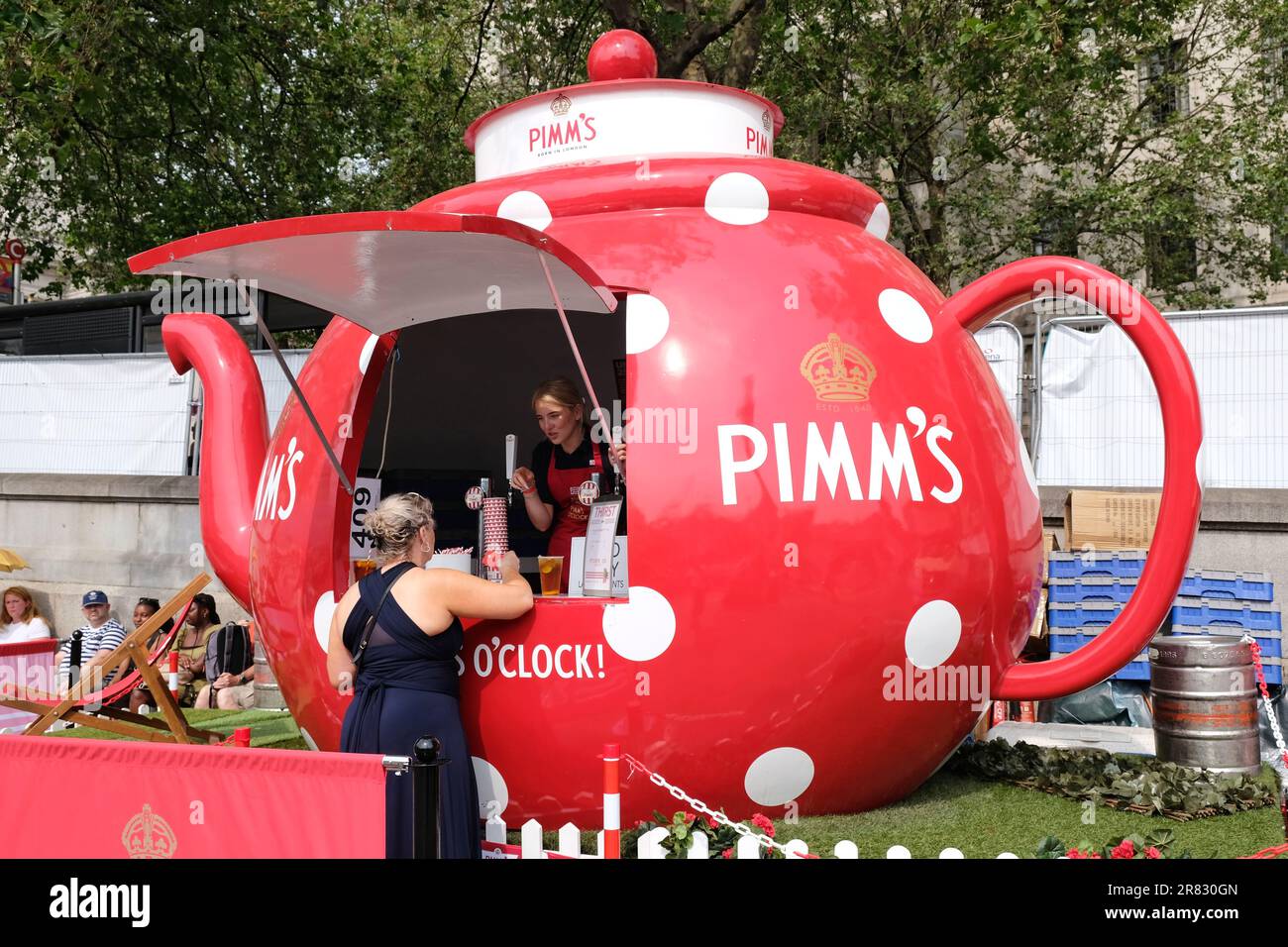 London, UK. A popup Pimms bar serving the popular summertime alcoholic
