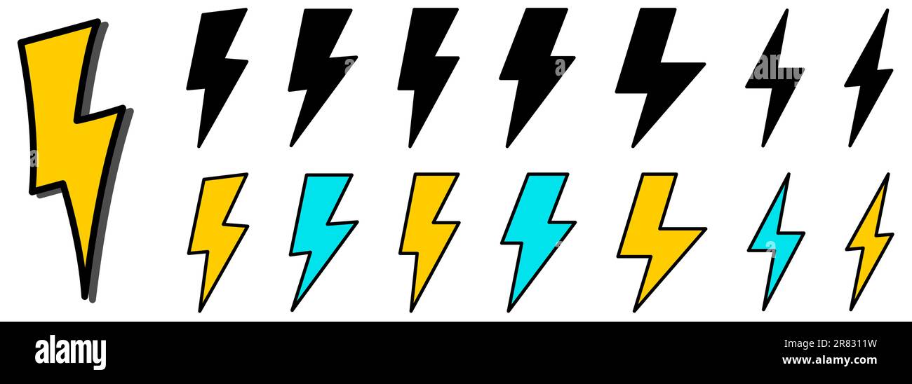 Simple flash lightning icon, multiple versions Stock Vector