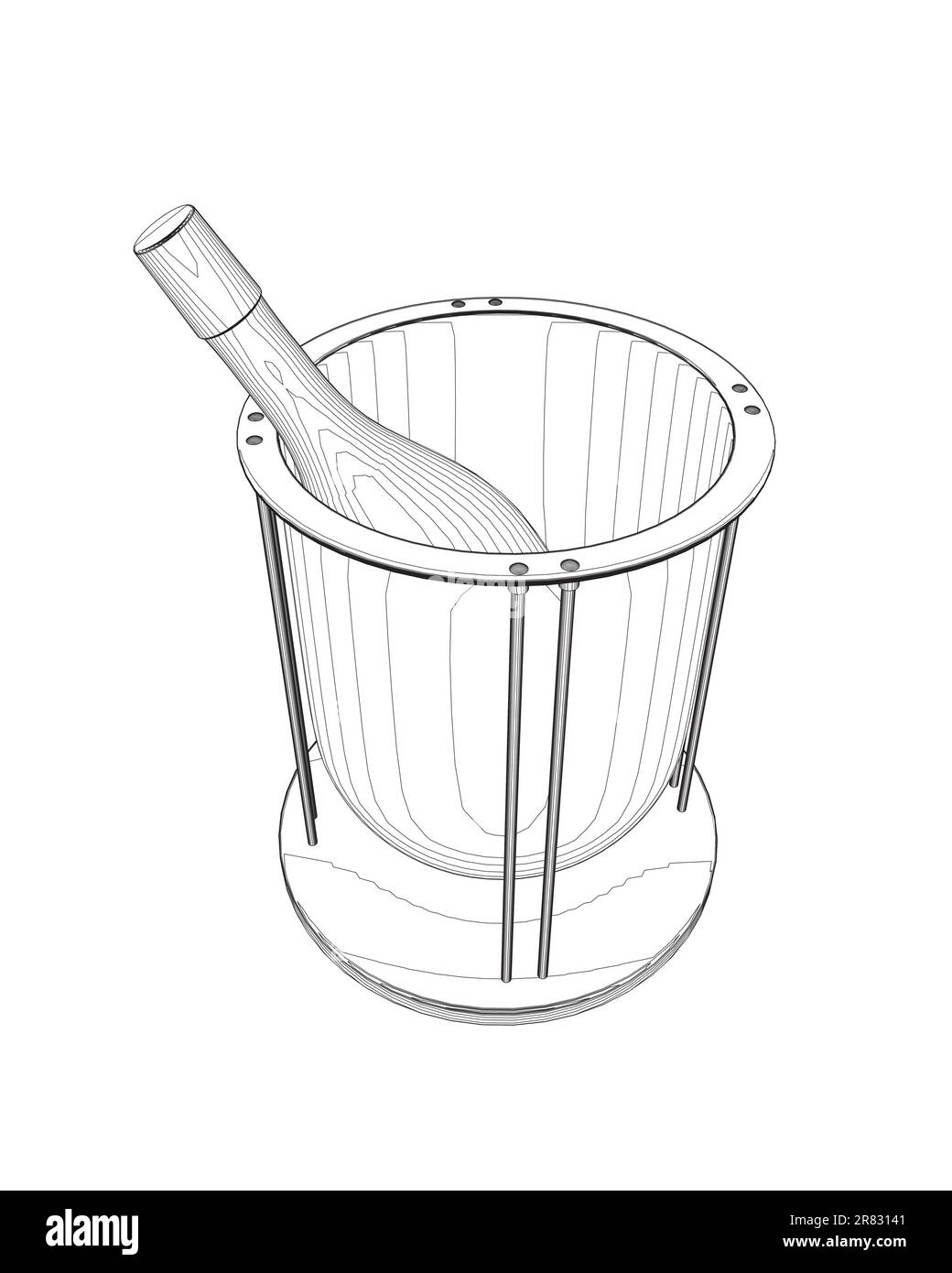 Outline Bottle of champagne in restaurant bucket with ice. Vector