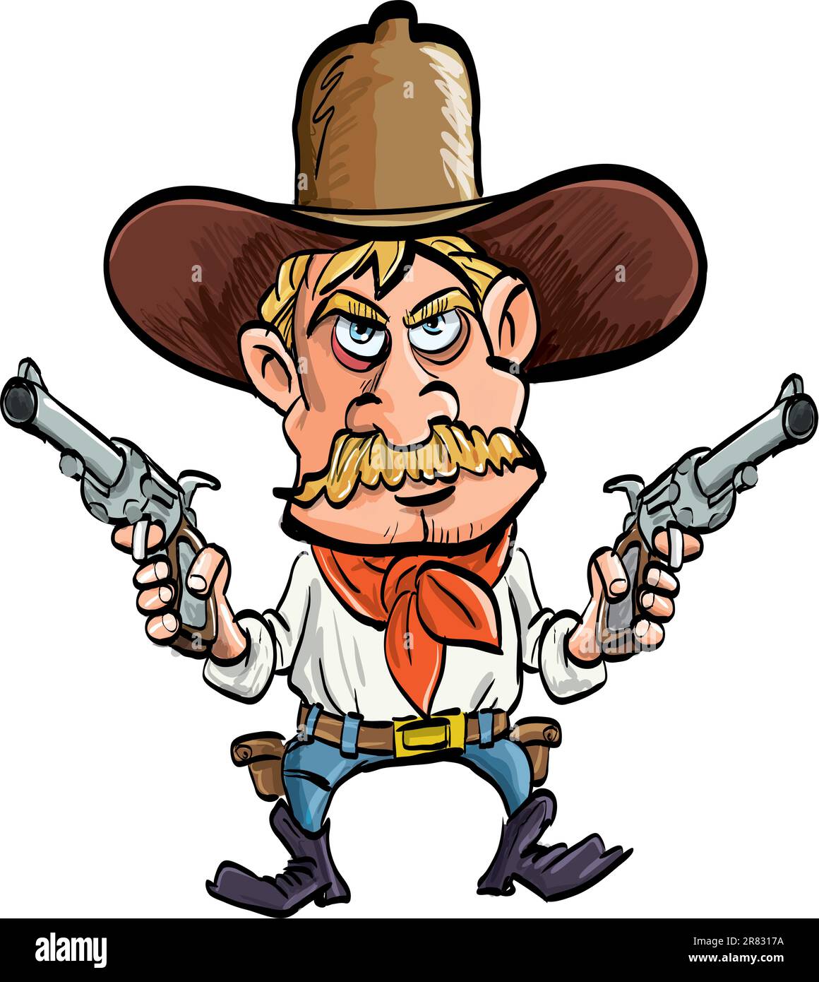 illustration shérif cowboy far west et double pistolet revolver