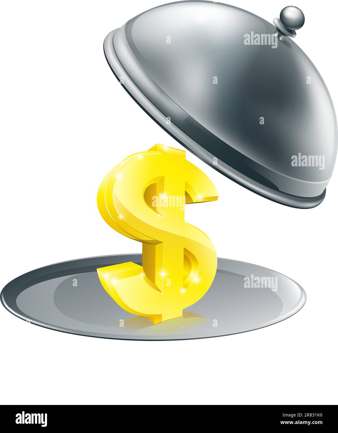 A Dollar sign on silver platter. Conceptual illustration for money making opportunity or perhaps to do with expensive dinning Stock Vector