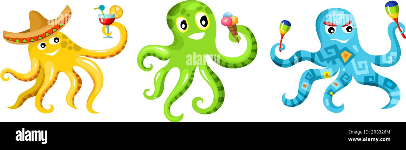 vector illustration of a octopus set Stock Vector Image & Art - Alamy