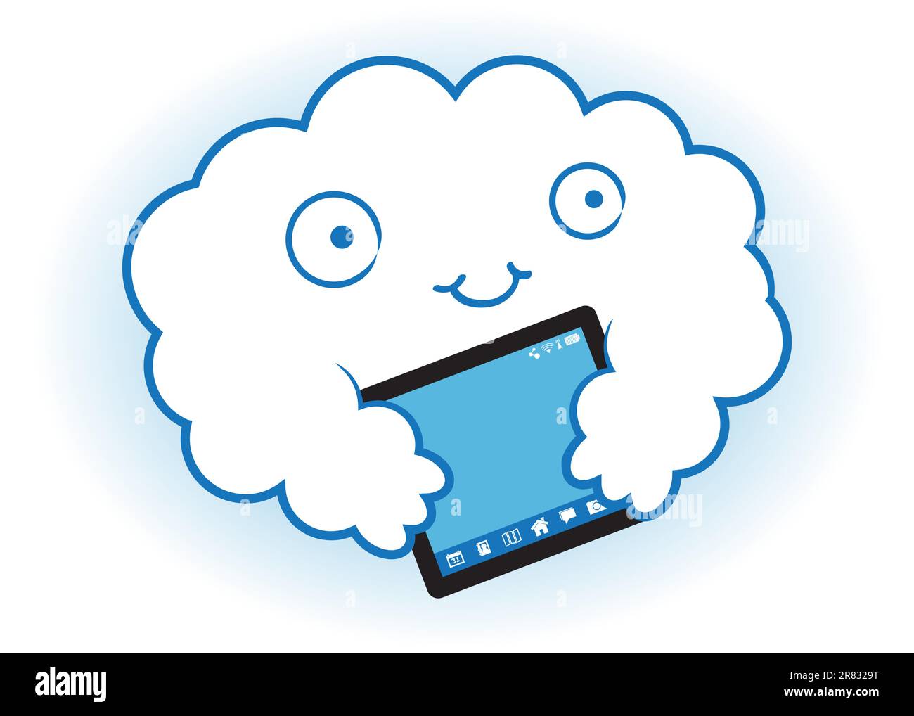 cloud hugging the tablet as a sign of friendship Stock Vector