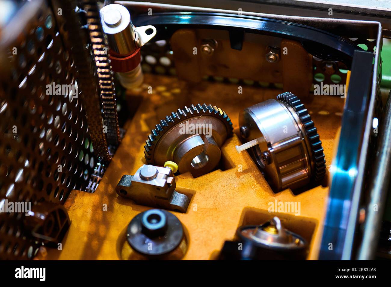 Various parts for assembly during the assembly of an automobile engine