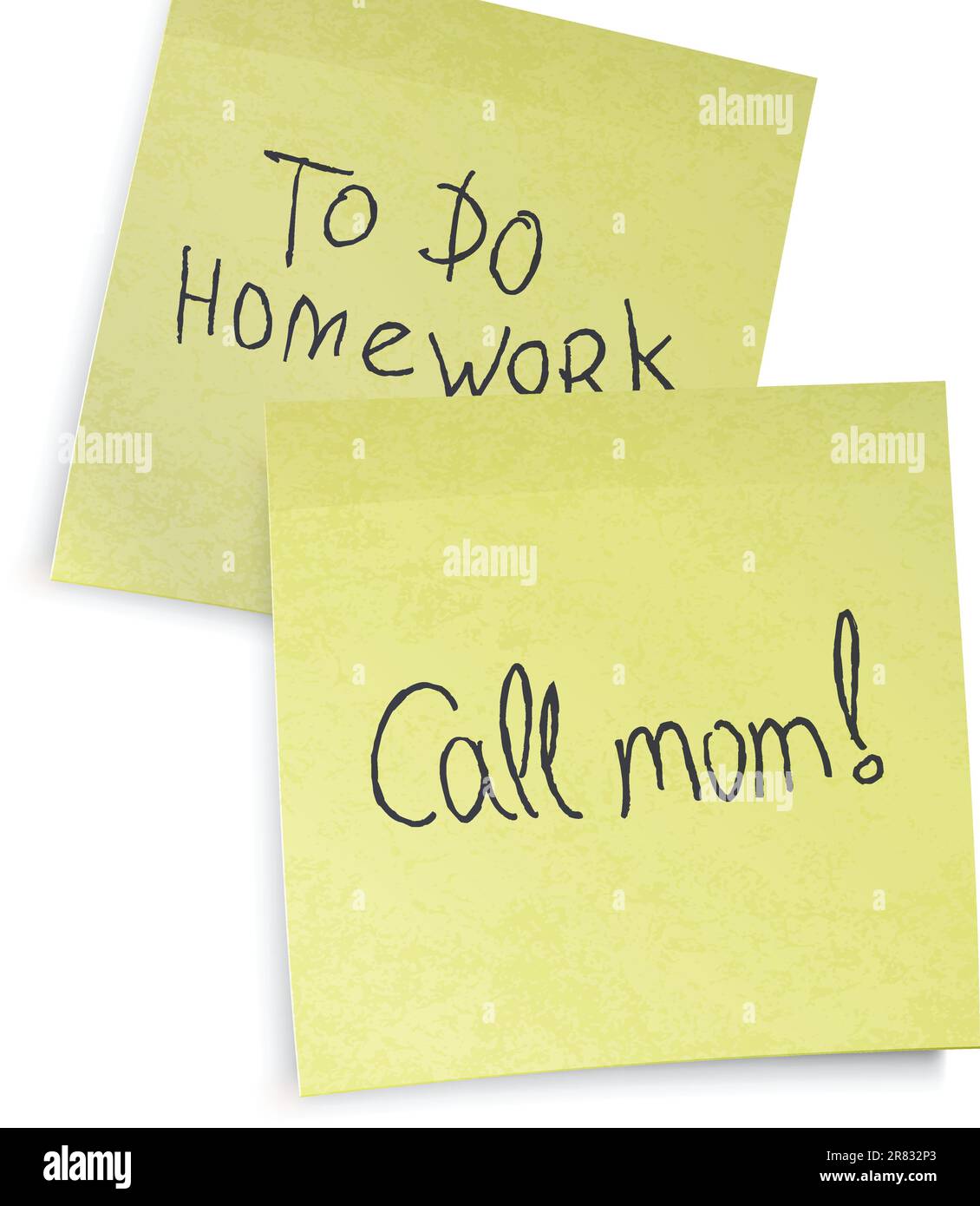 Call mom reminder. Text on yellow sticky notes, vector, EPS10. Stock Vector