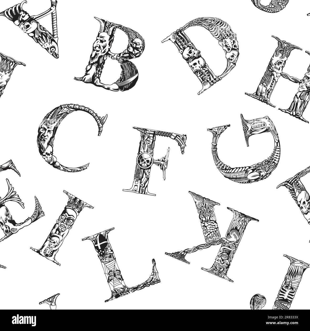 Seamless pattern of a font with terrible symbols Stock Vector Image ...