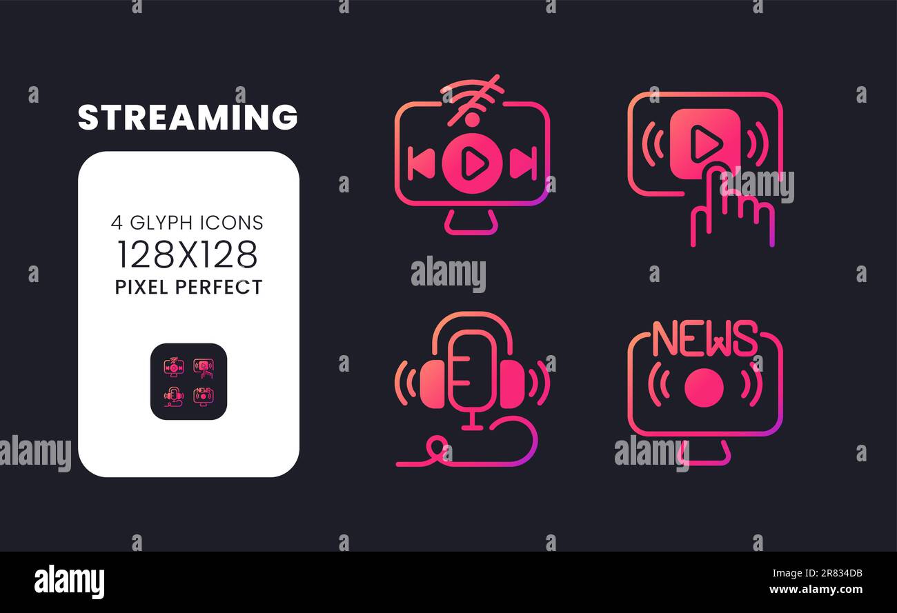 Streaming pink solid gradient desktop icons Stock Vector