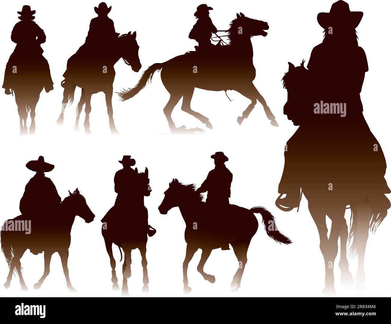 Collection of horseback riding silhouettes Stock Vector