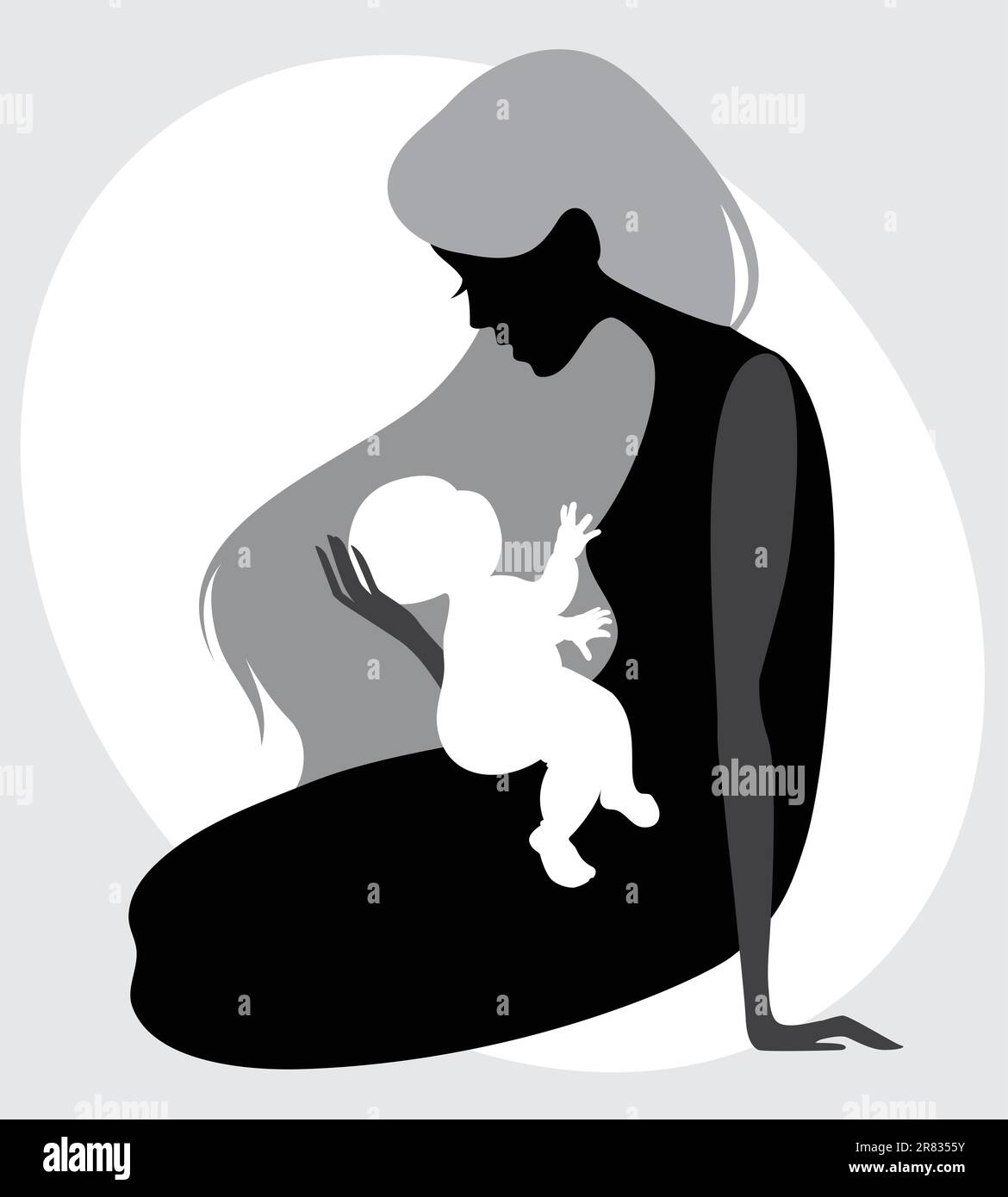 Vector illustration of a mother and child silhouette Stock Vector