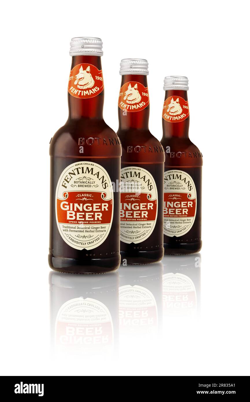 Tallinn, Estonia January, 2023 Bottle of Fentimans ginger beer on