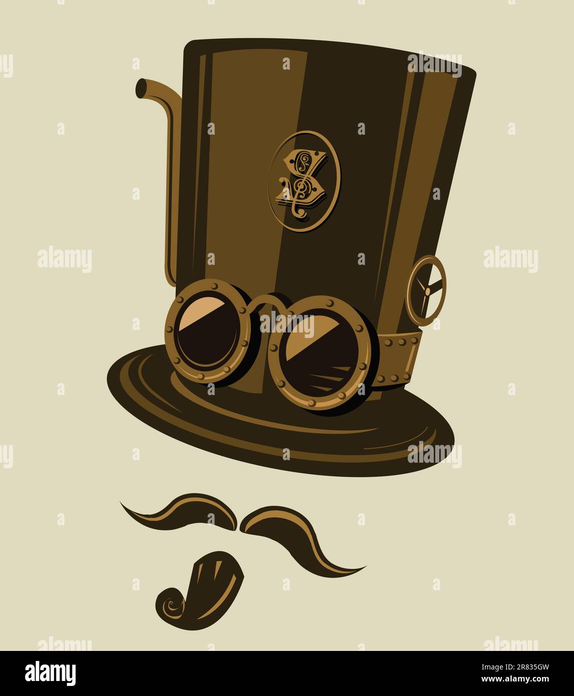 Steampunk style top hat with goggles and other retro elements Stock ...