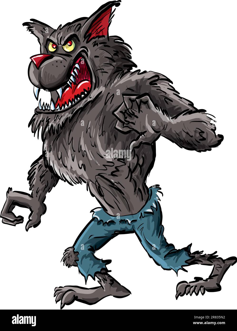 Cartoon werewolf with claws and teeth. Isolated on white Stock Vector