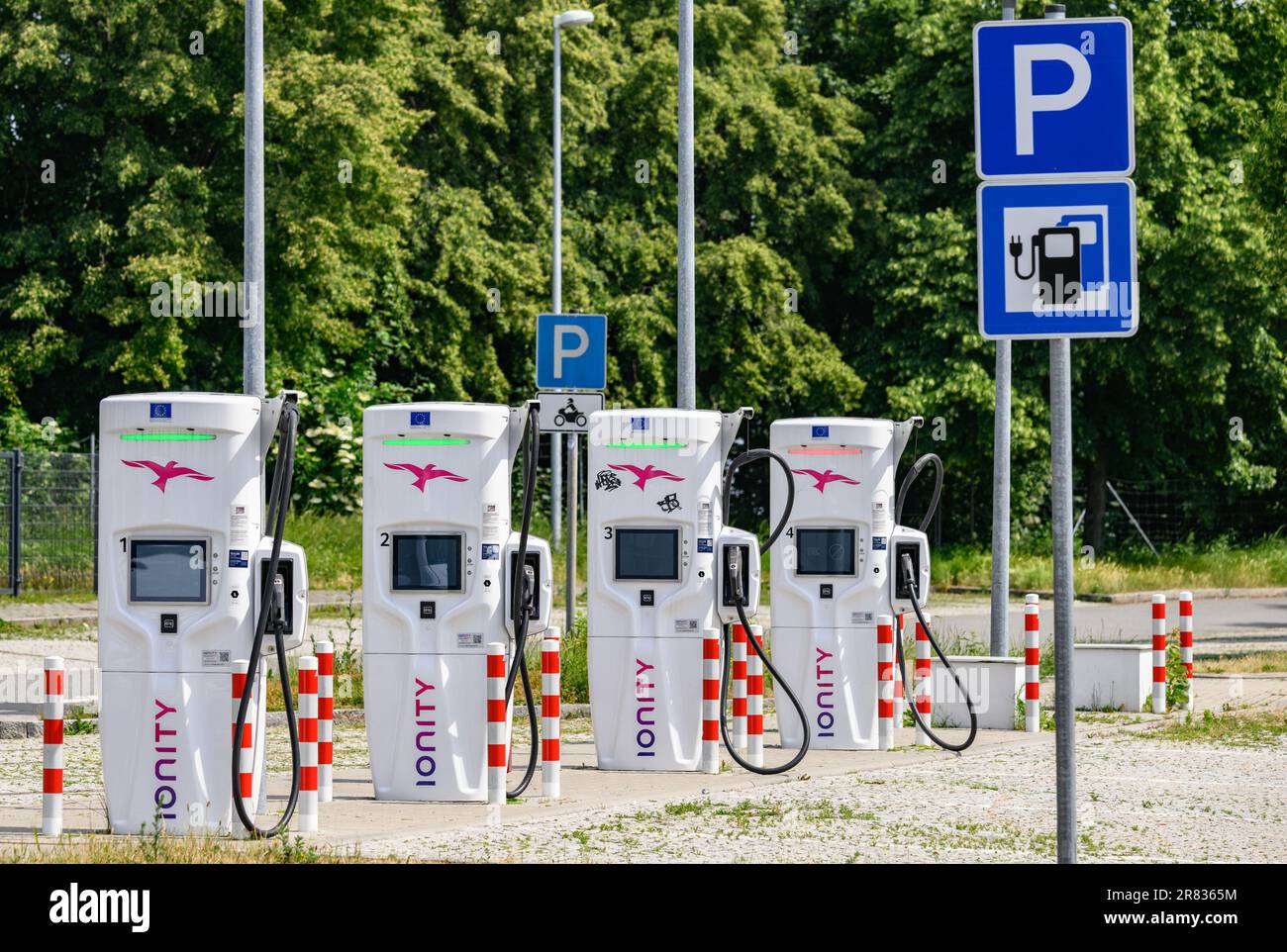 Dresden, Germany. 13th June, 2023. Charging stations for electric cars