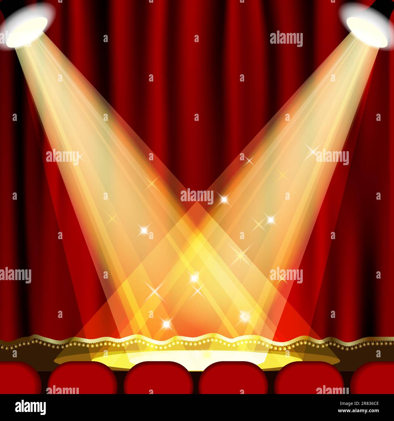 Theater stage with red curtain. Clipping Mask. Mesh. EPS10 Stock Vector