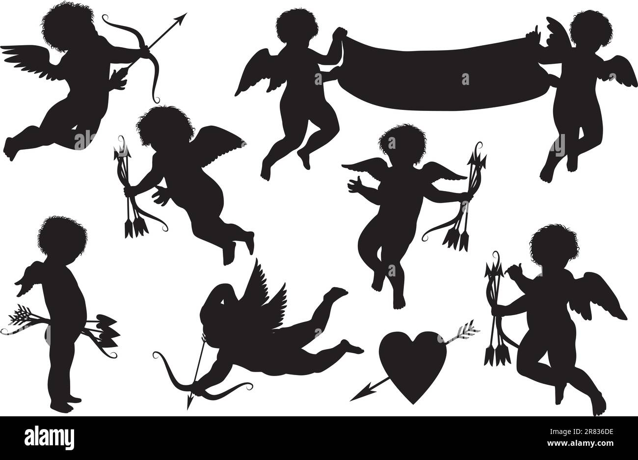 cute cupid silhouettes isolated on white background Stock Vector Image ...