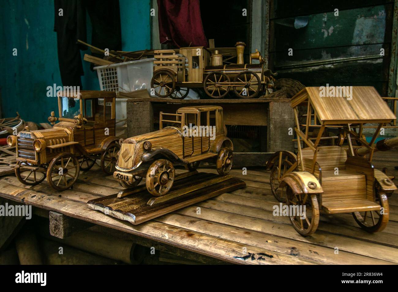 Automotive miniature crafts from bamboo in Bogor, West Java, Indonesia