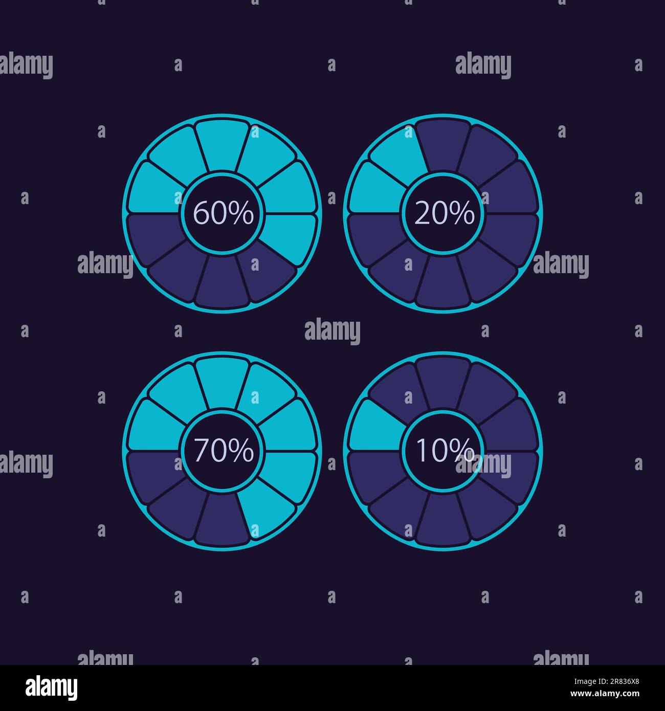 Fragmented circle percentage infographic chart design template set for