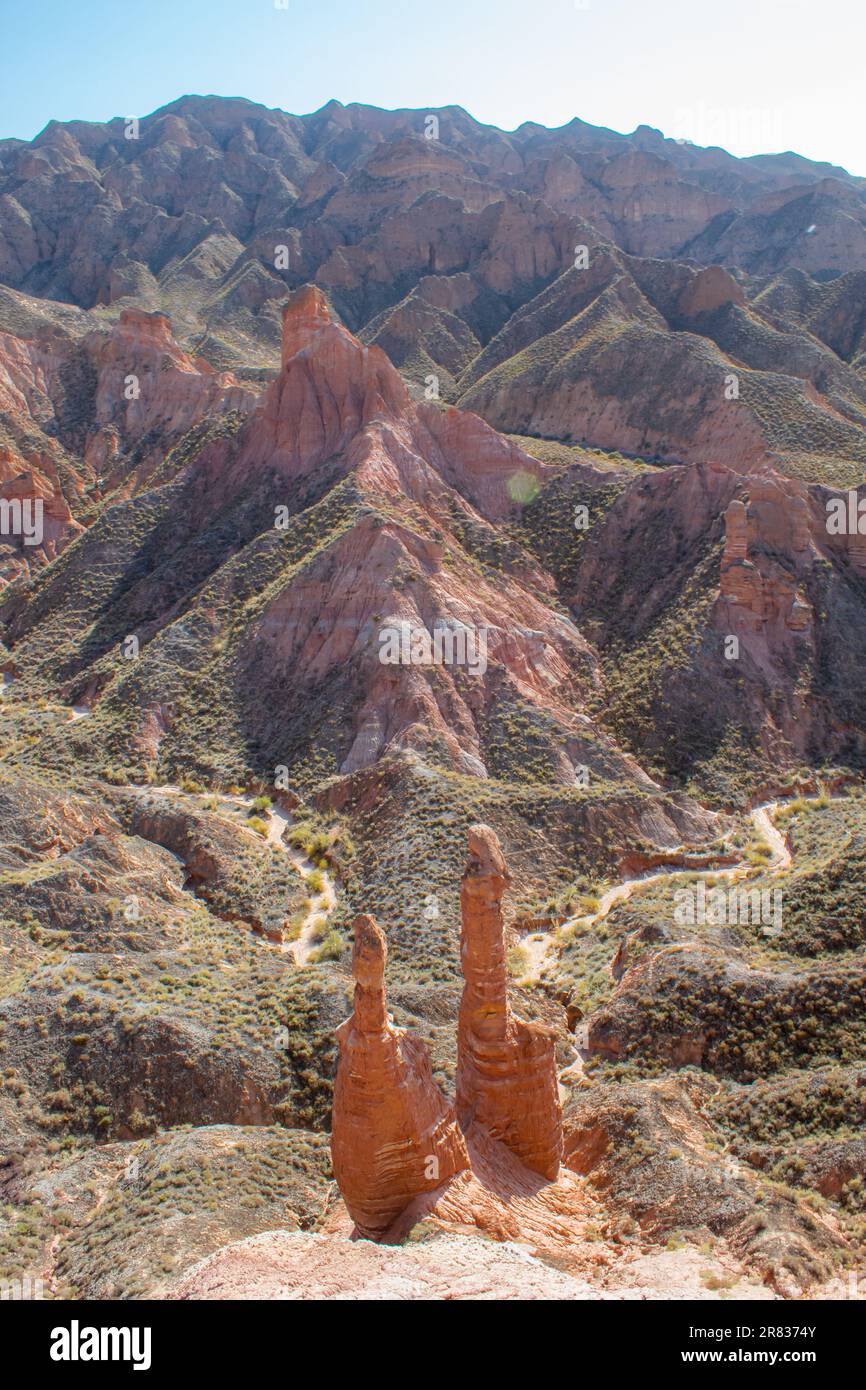 Couple of Nature Sculptures in Binggou Danxia Canyon Landform in ...