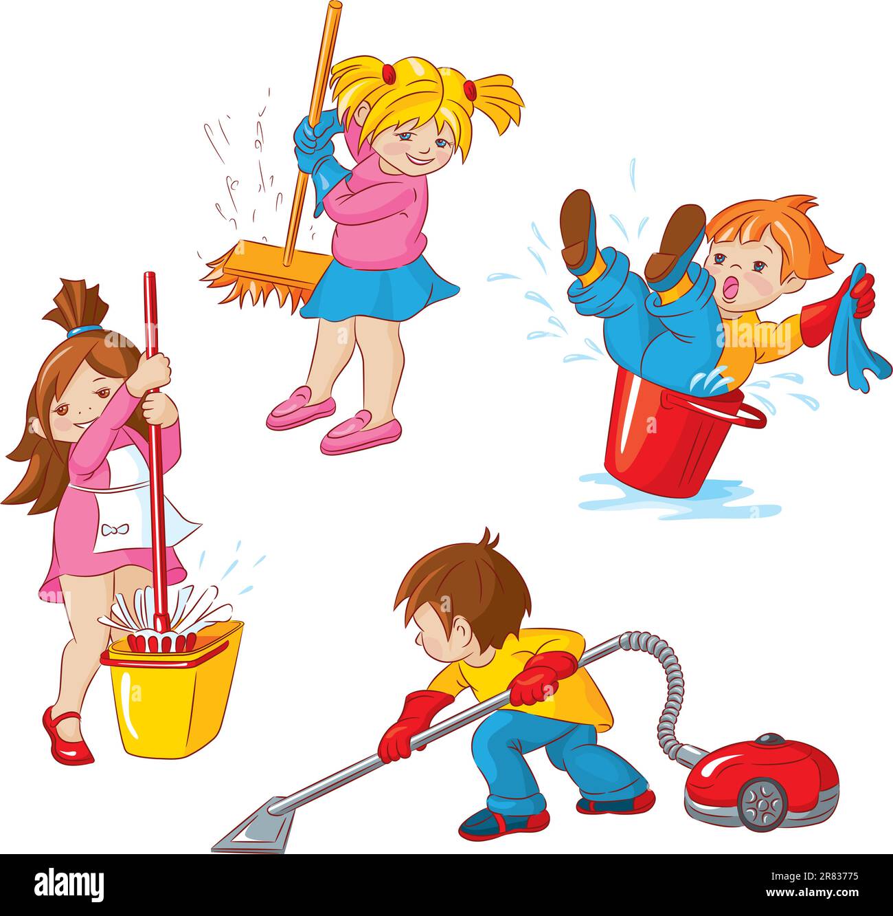 Children, busy cleaning up apartments. Stock Vector