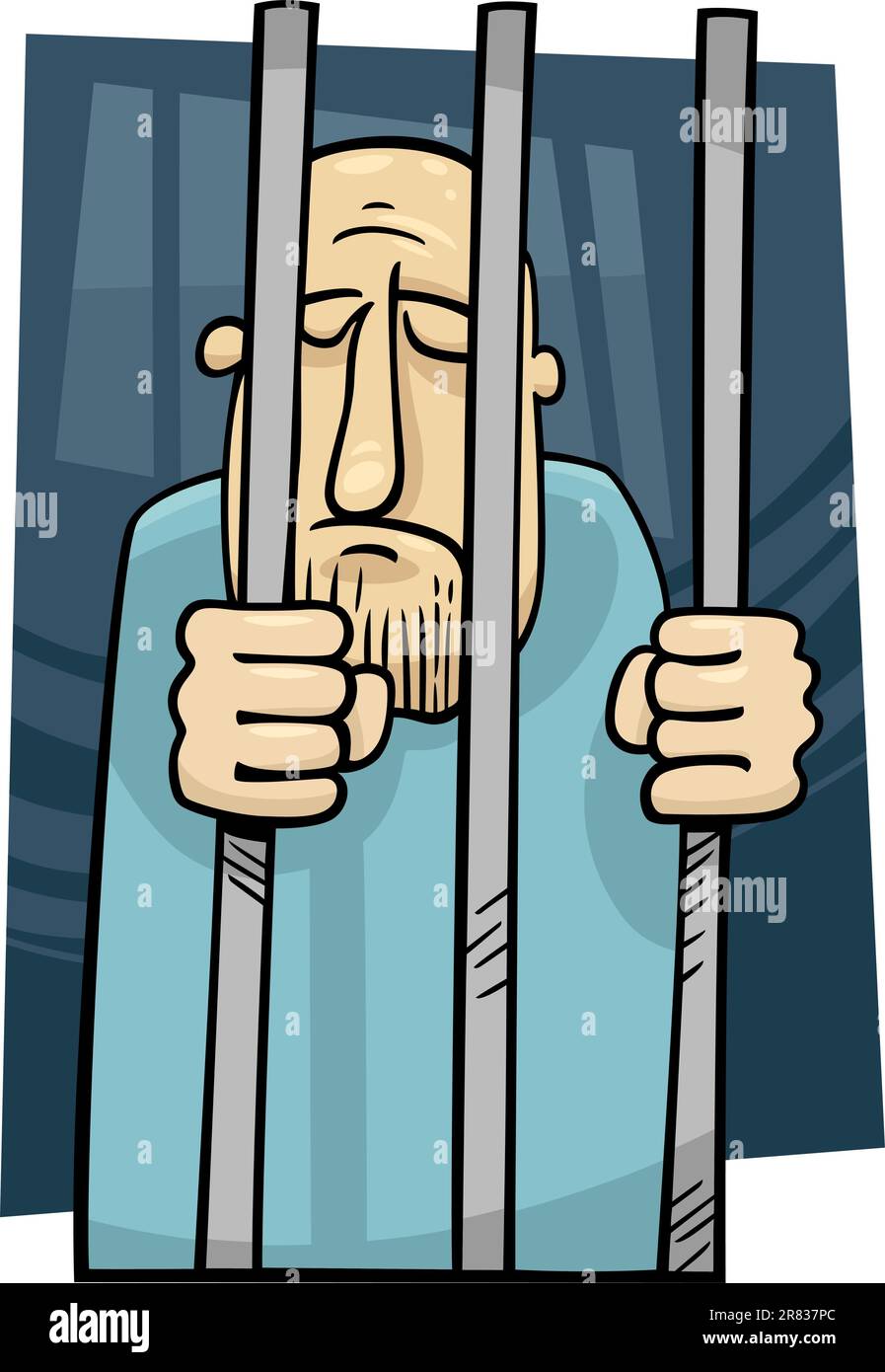 cartoon illustration of sad jailed man behind the prison bars Stock ...