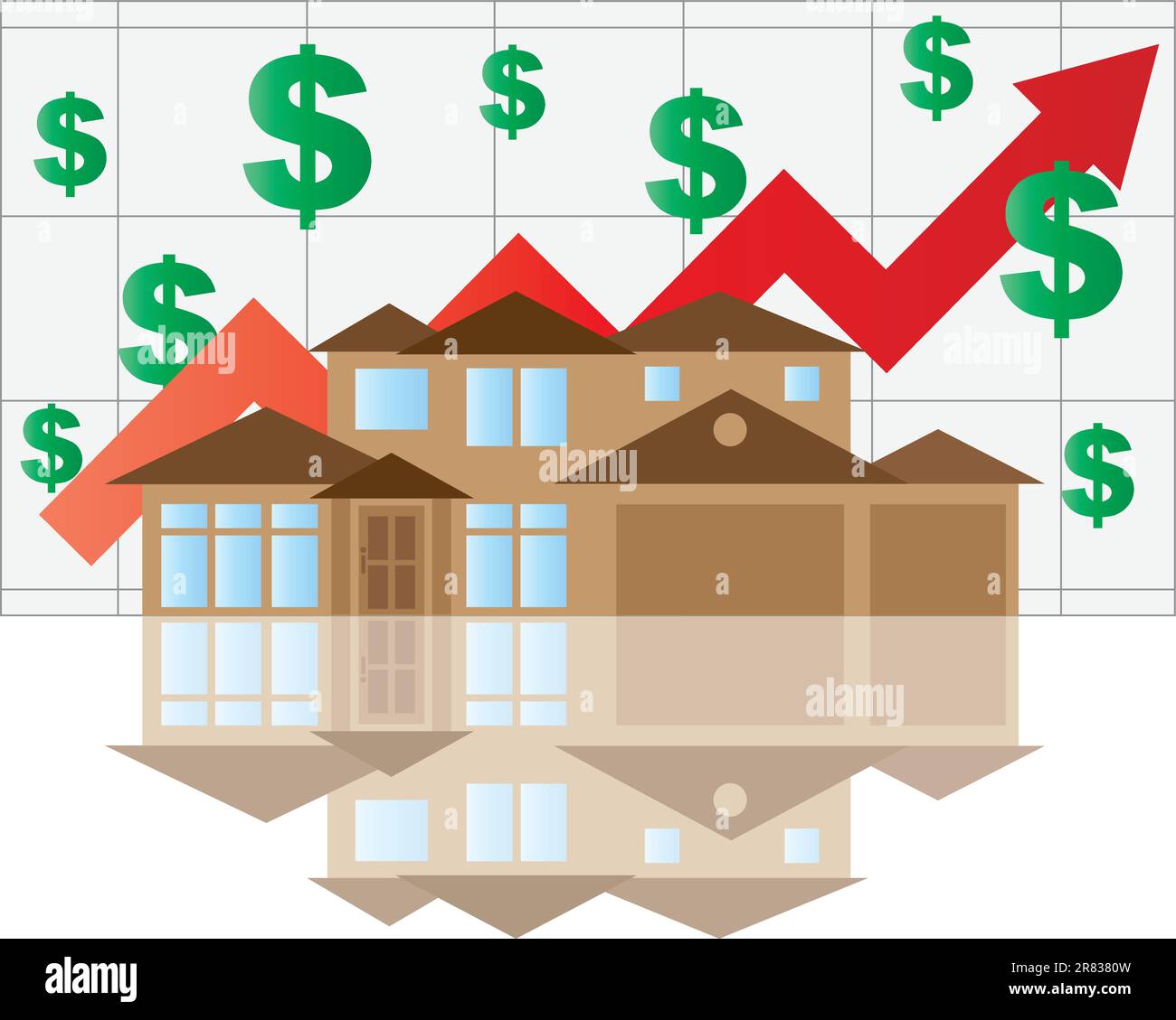 Home Value Rising Chart with House Arrow Dollar Signs Graph