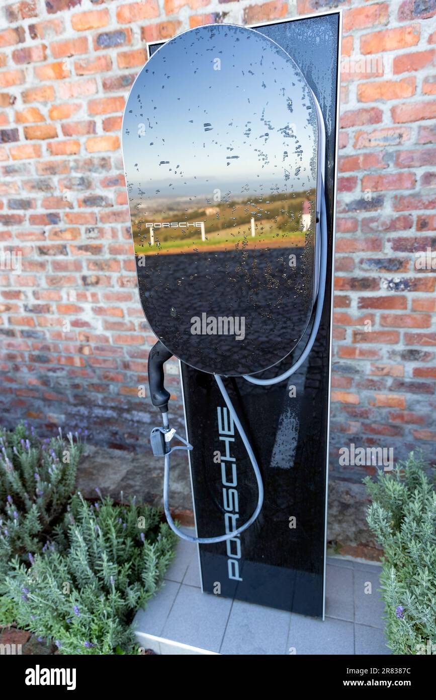 Porsche electric car charging station at Uva Mira Mountain Vineyards in the Stellenbosch