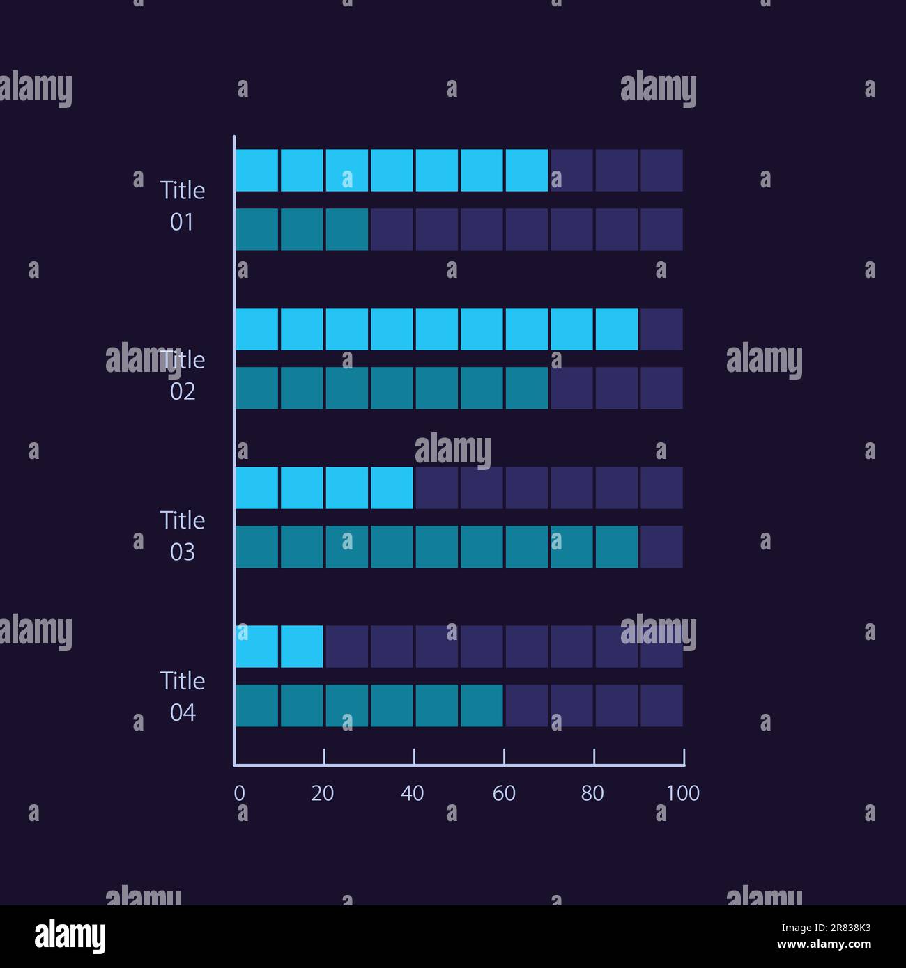 Clustered infographic chart design template for dark theme Stock Vector
