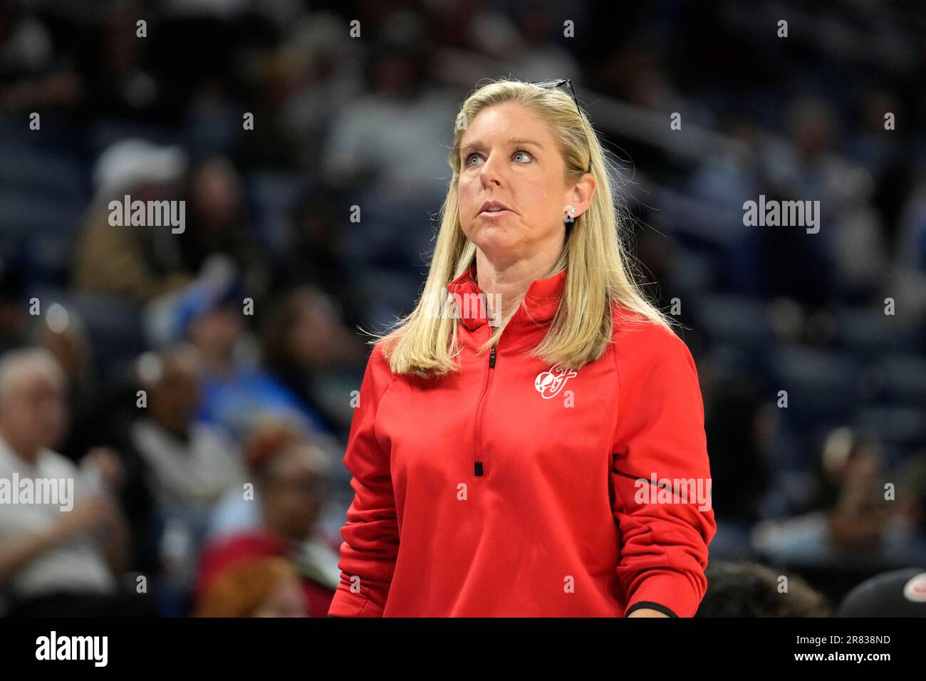 Indiana Fever head coach Christie Sides looks at the scoreboard during the  first half of a WNBA basketball game against the Chicago Sky Thursday, June  15, 2023, in Chicago. (AP Photo/Charles Rex