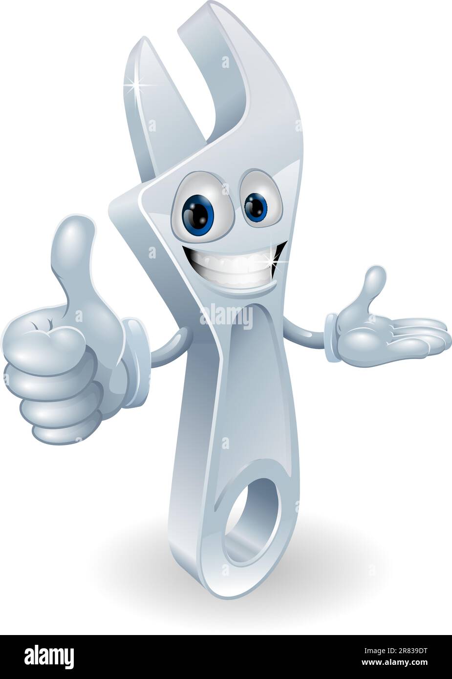 Adjustable spanner cartoon character giving a thumbs up graphic Stock