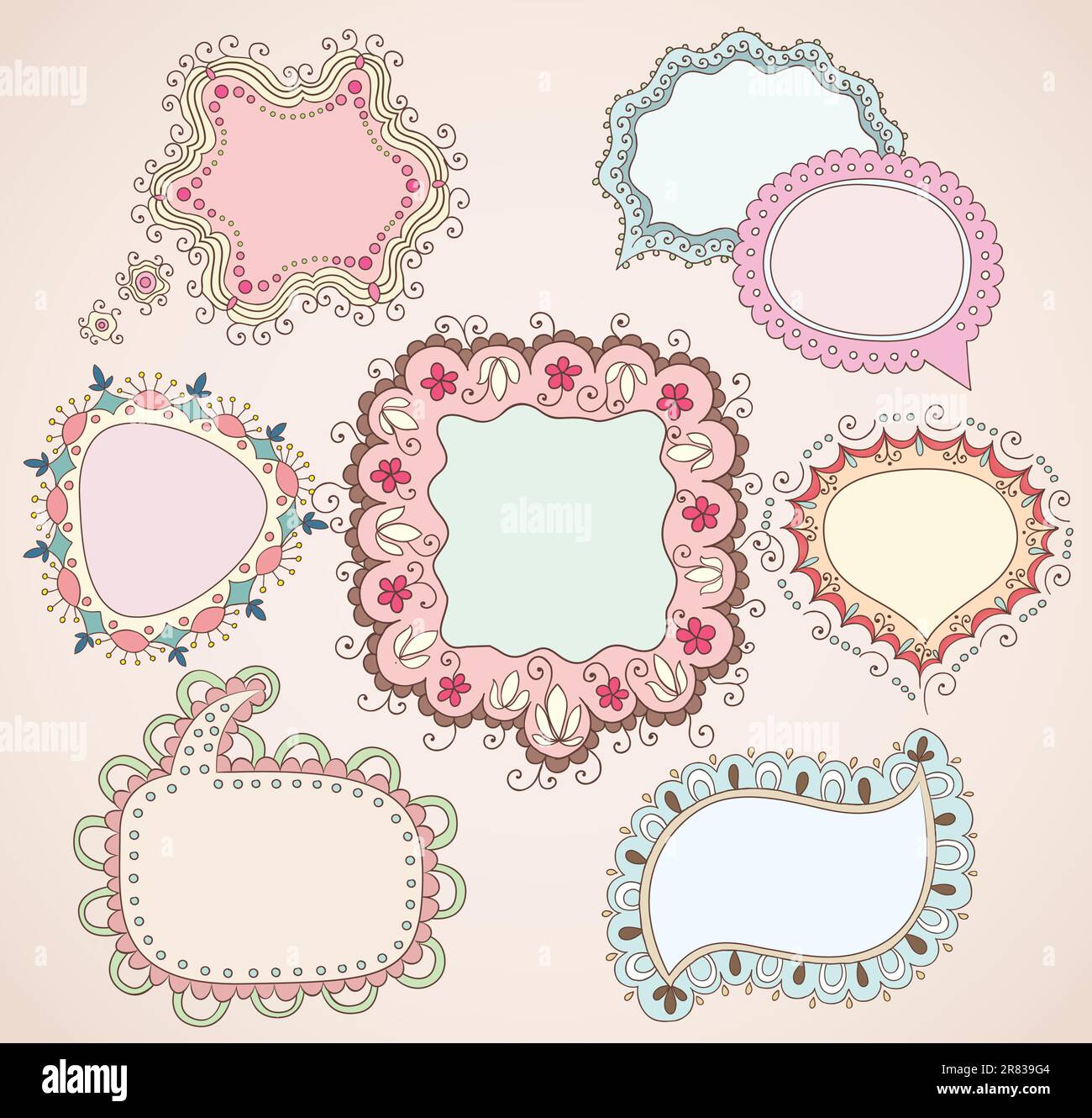 Collection of childish hand drawn speech and thought bubbles. Stock Vector