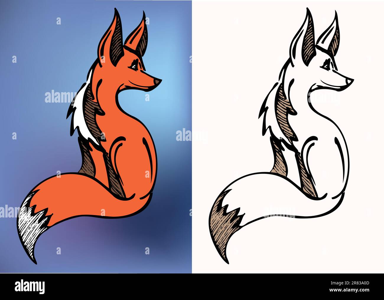 a red side sitting fox logo Stock Vector
