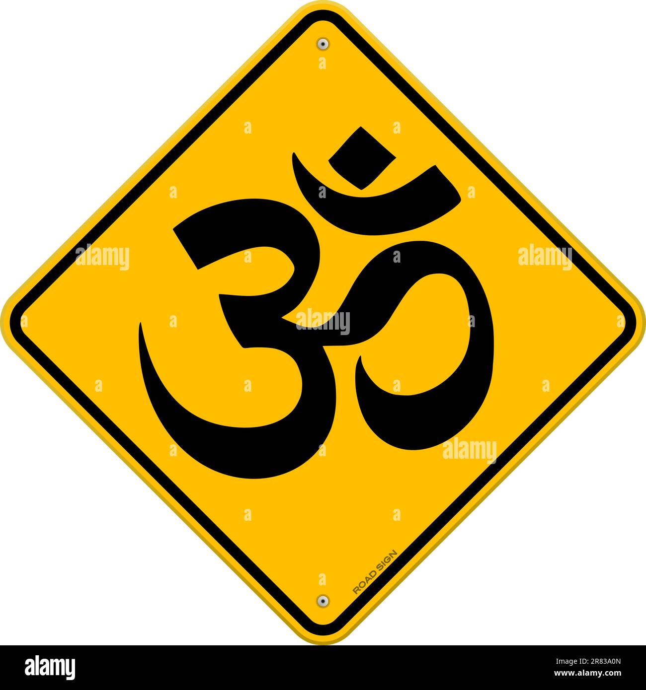 Classic Road Sign with hinduism symbol on yellow background Stock