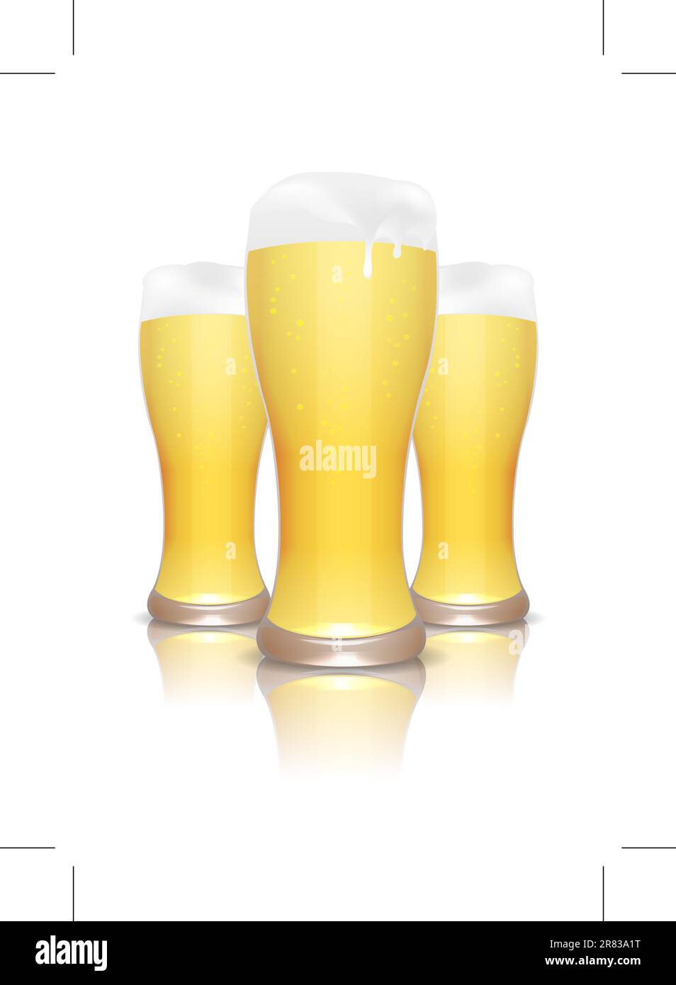 Three beer glasses with reflection isolated on white, vector illustration, eps10 Stock Vector