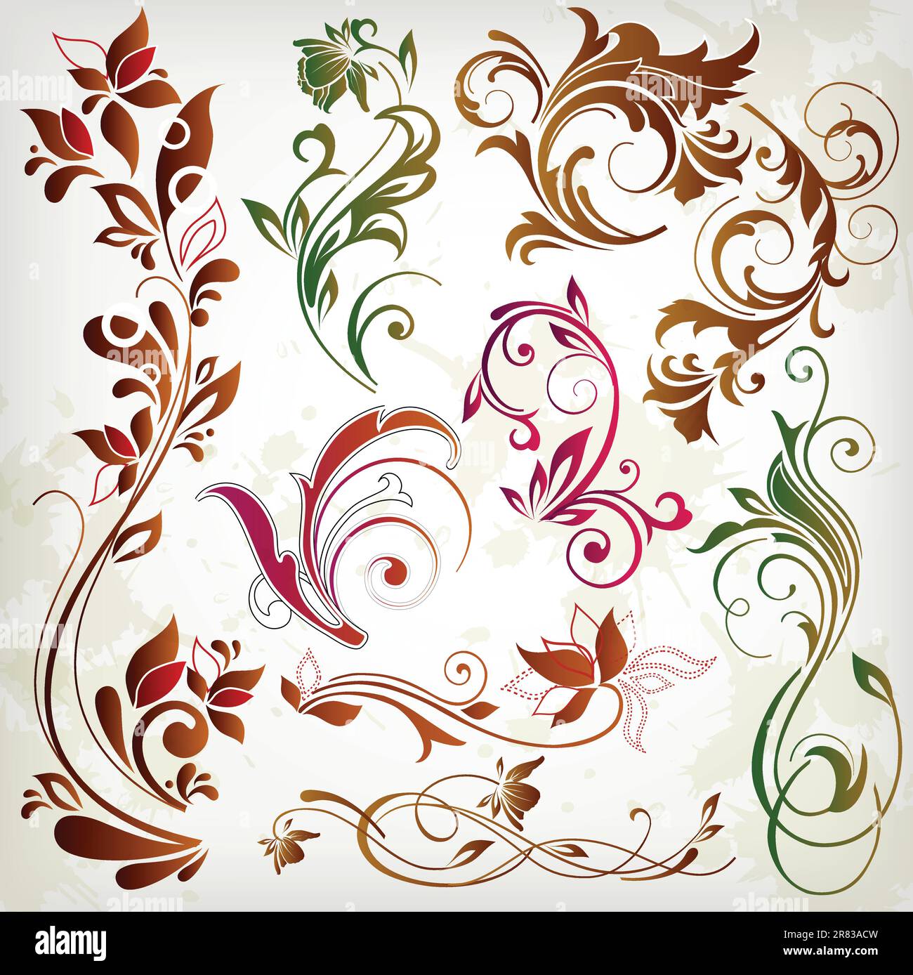 illustration drawing of floral design elements Stock Vector Image & Art ...